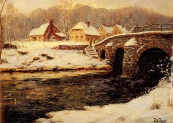 Frits Thaulow : A Stone Bridge Over A Stream In Winter